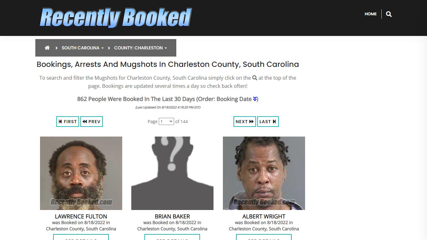 Bookings, Arrests and Mugshots in Charleston County, South Carolina